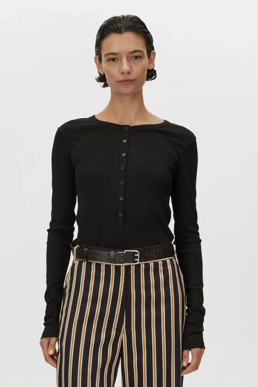 Delphin Button Down Top Black