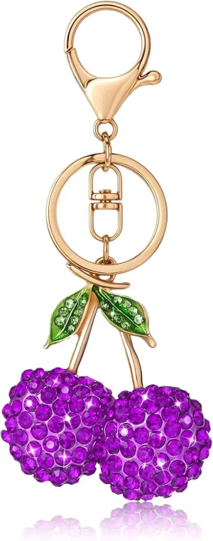 Diamond Purple Cherry Charm,Cute Cherry Keychain for Women Gift Handbag,Purse,Birthday,Christmas