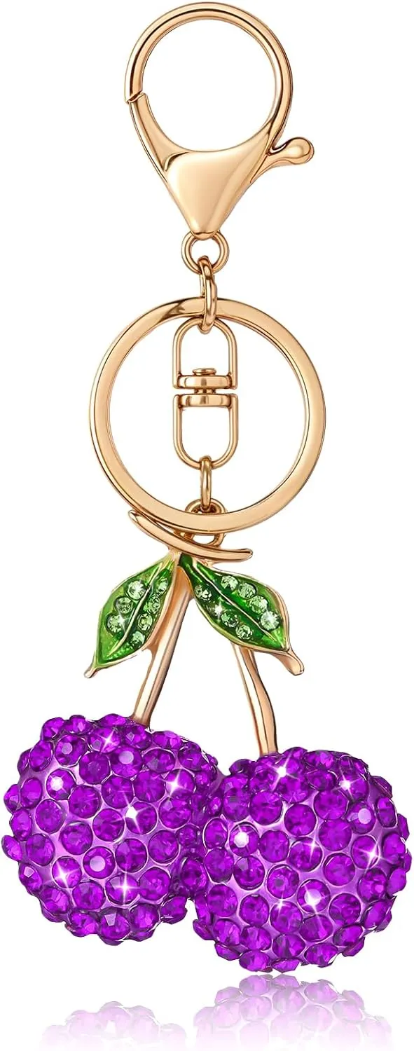 Diamond Purple Cherry Charm,Cute Cherry Keychain for Women Gift Handbag,Purse,Birthday,Christmas
