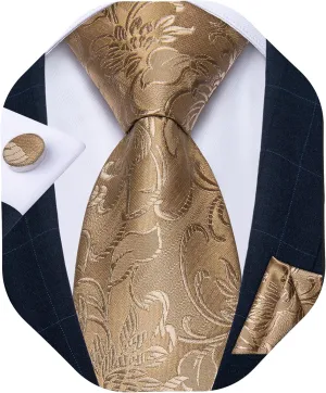 DiBanGu Mens Tie Set Paisley Floral Necktie Hanky Cufflinks Silk Tie Set Party Wedding