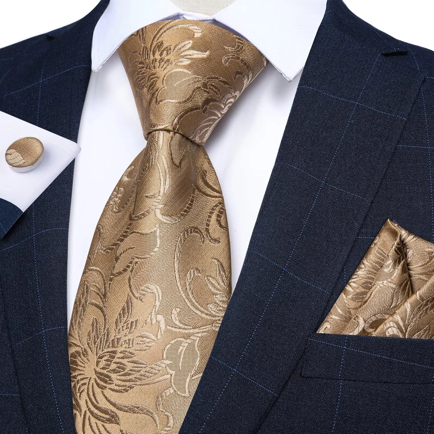 DiBanGu Mens Tie Set Paisley Floral Necktie Hanky Cufflinks Silk Tie Set Party Wedding