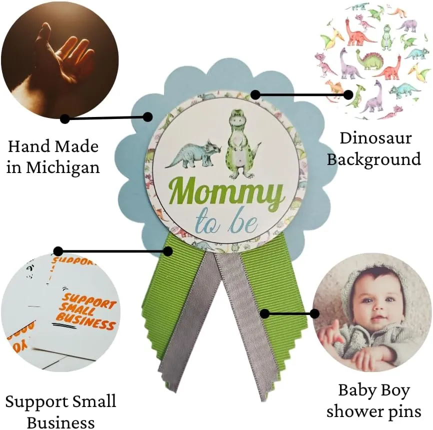 Dinosaur Baby Shower Pins for Mommy Daddy Grandma Jungle Family to wear, It's a Boy Baby Sprinkle