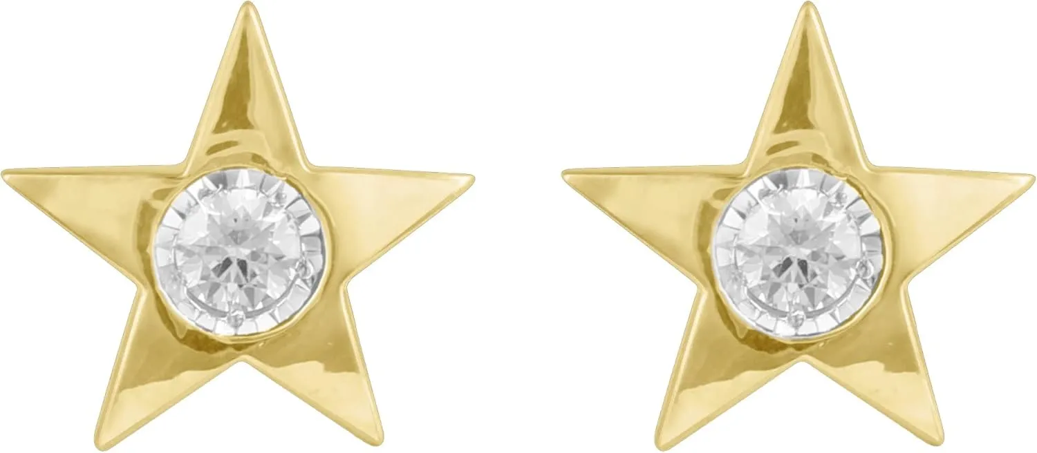 DISENO Star Shaped Stud Diamond Earrings in 10k Yellow White Rose Gold with Natural Diamonds 1/6 Carat (F-G Color, SI1-SI2 Clarity) Fine Jewelry for Women