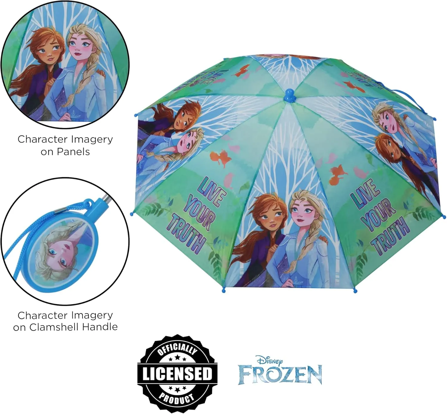 Disney Kids Umbrella, Frozen/Princess/Minnie Mouse Toddler and Little Girl Rain Wear for Ages 3-6