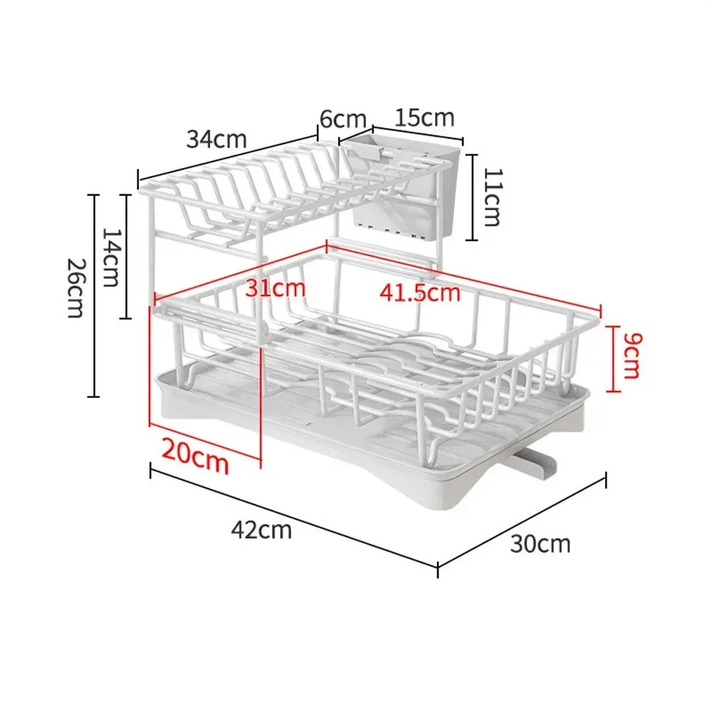 Double-layer Metal Kitchen Dish Bowl Drying Rack with Drainboard Dish Racks With Chopstick Cage Tableware Organizer Basket