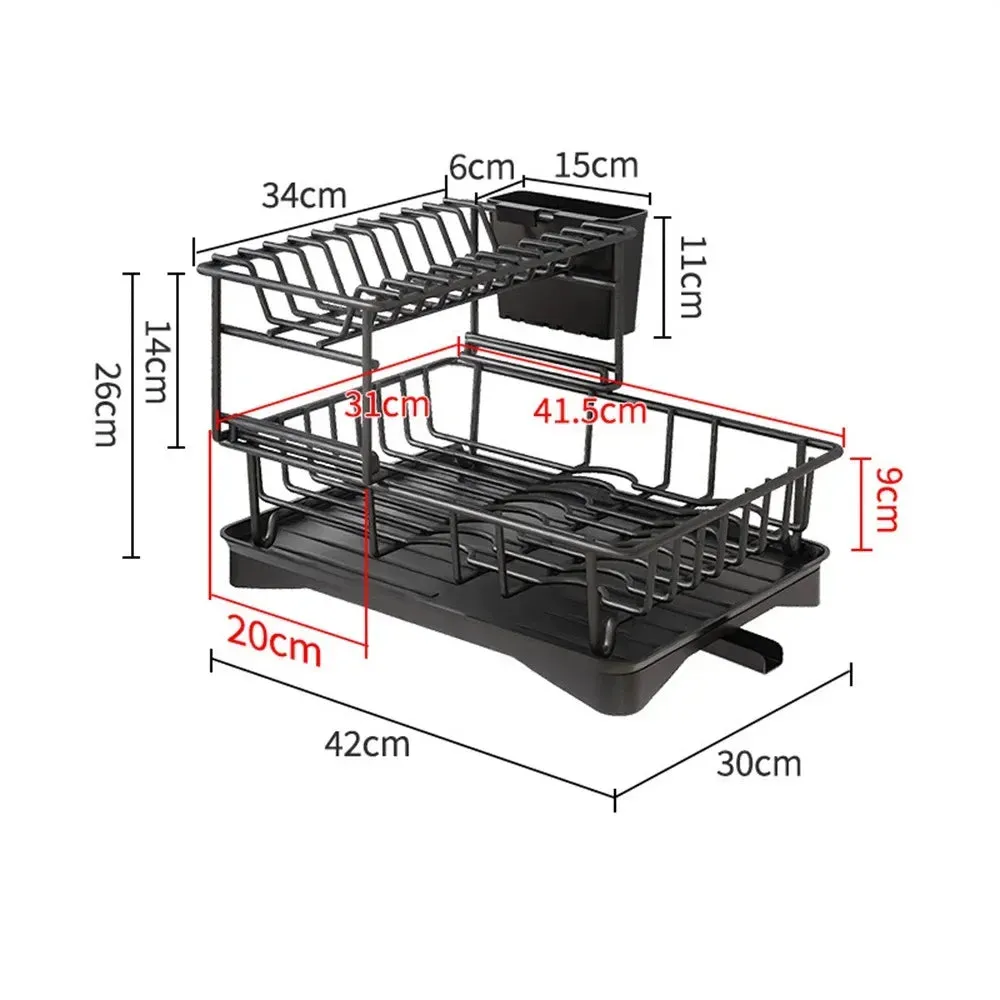 Double-layer Metal Kitchen Dish Bowl Drying Rack with Drainboard Dish Racks With Chopstick Cage Tableware Organizer Basket