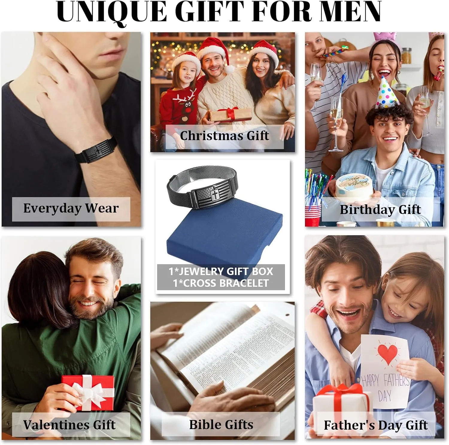 DouDiner Graduation Gifts-American Flag/Flag Cross Bracelet for Men,Stainless Steel Bible Verse Bracelets Jewelry Gift,Graduation Gifts for Him Men