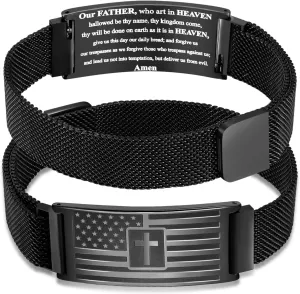 DouDiner Graduation Gifts-American Flag/Flag Cross Bracelet for Men,Stainless Steel Bible Verse Bracelets Jewelry Gift,Graduation Gifts for Him Men