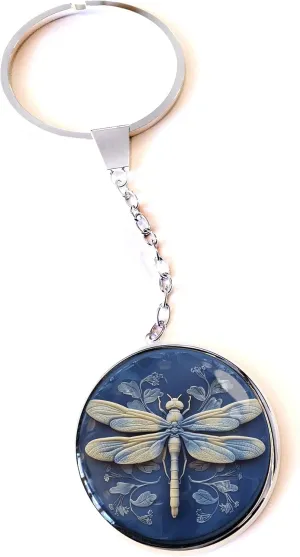 Dragonfly Blue Cameo Look Metal Keychain/Keyring/Deco Keychain/Dragonfly Keychain