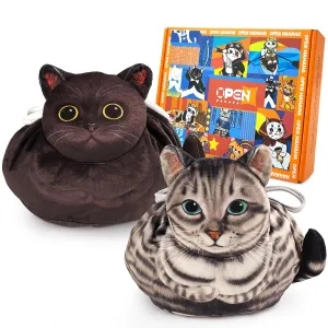 Drawstring Cat Makeup Bag - Travel Organizer, Cosmetic Pouch, Lay Flat Design - Gift for Women and Cat Lovers (2-Pack)