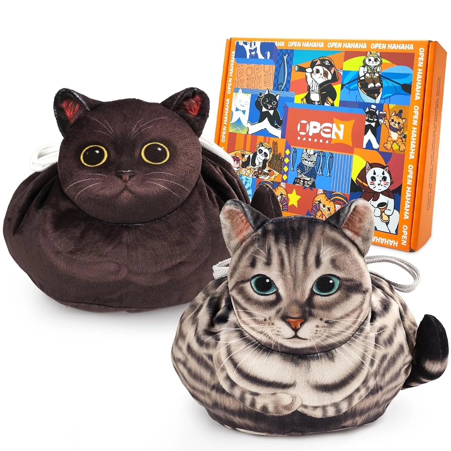 Drawstring Cat Makeup Bag - Travel Organizer, Cosmetic Pouch, Lay Flat Design - Gift for Women and Cat Lovers (2-Pack)
