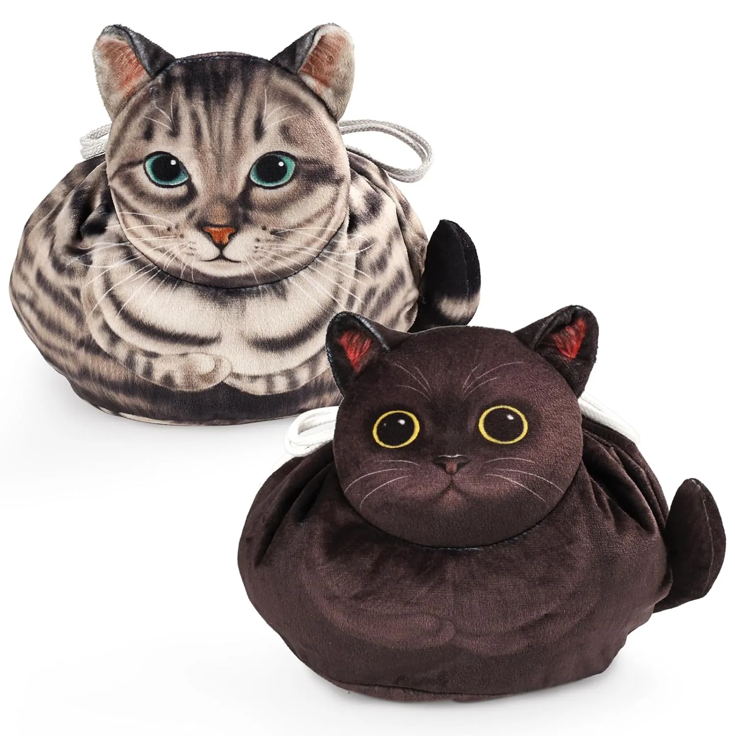 Drawstring Cat Makeup Bag - Travel Organizer, Cosmetic Pouch, Lay Flat Design - Gift for Women and Cat Lovers (2-Pack)