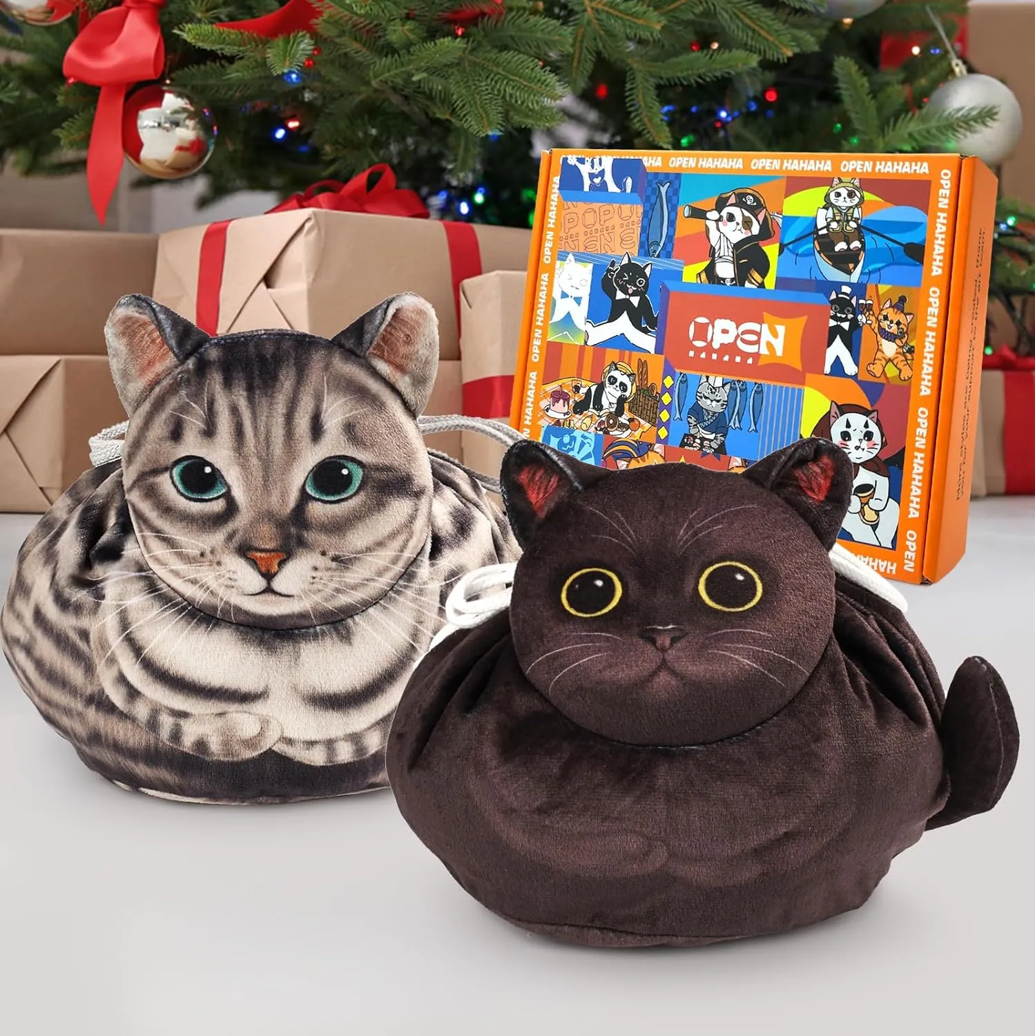 Drawstring Cat Makeup Bag - Travel Organizer, Cosmetic Pouch, Lay Flat Design - Gift for Women and Cat Lovers (2-Pack)