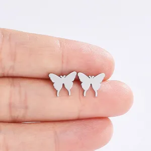 Dreuyet Stainless Steel Tiny Butterfly Stud Earrings Set for Women Cute Hollow Plain Butterfly Studs Earrings Cocktail Party Statement Studs Dainty Minimalist Butterfly Earrings,4 Pairs
