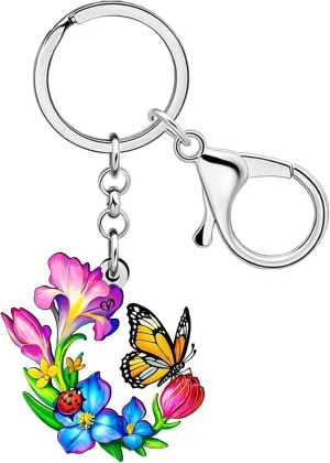 DUOWEI Cute Butterfly with Flower Keychain Key Ring Insect Bug Butterfly Gifts for Women Girls Car Keys Wallet Backpack Charm