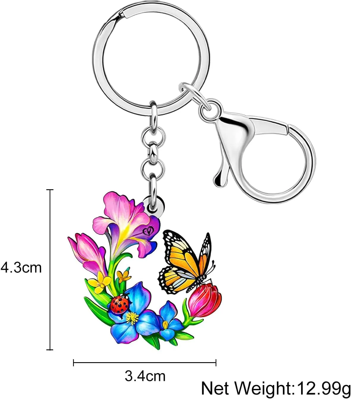 DUOWEI Cute Butterfly with Flower Keychain Key Ring Insect Bug Butterfly Gifts for Women Girls Car Keys Wallet Backpack Charm