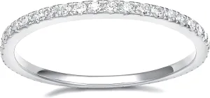 EAMTI 2mm 925 Sterling Silver Wedding Band Cubic Zirconia Half Eternity Stackable Engagement Ring Size 3-13