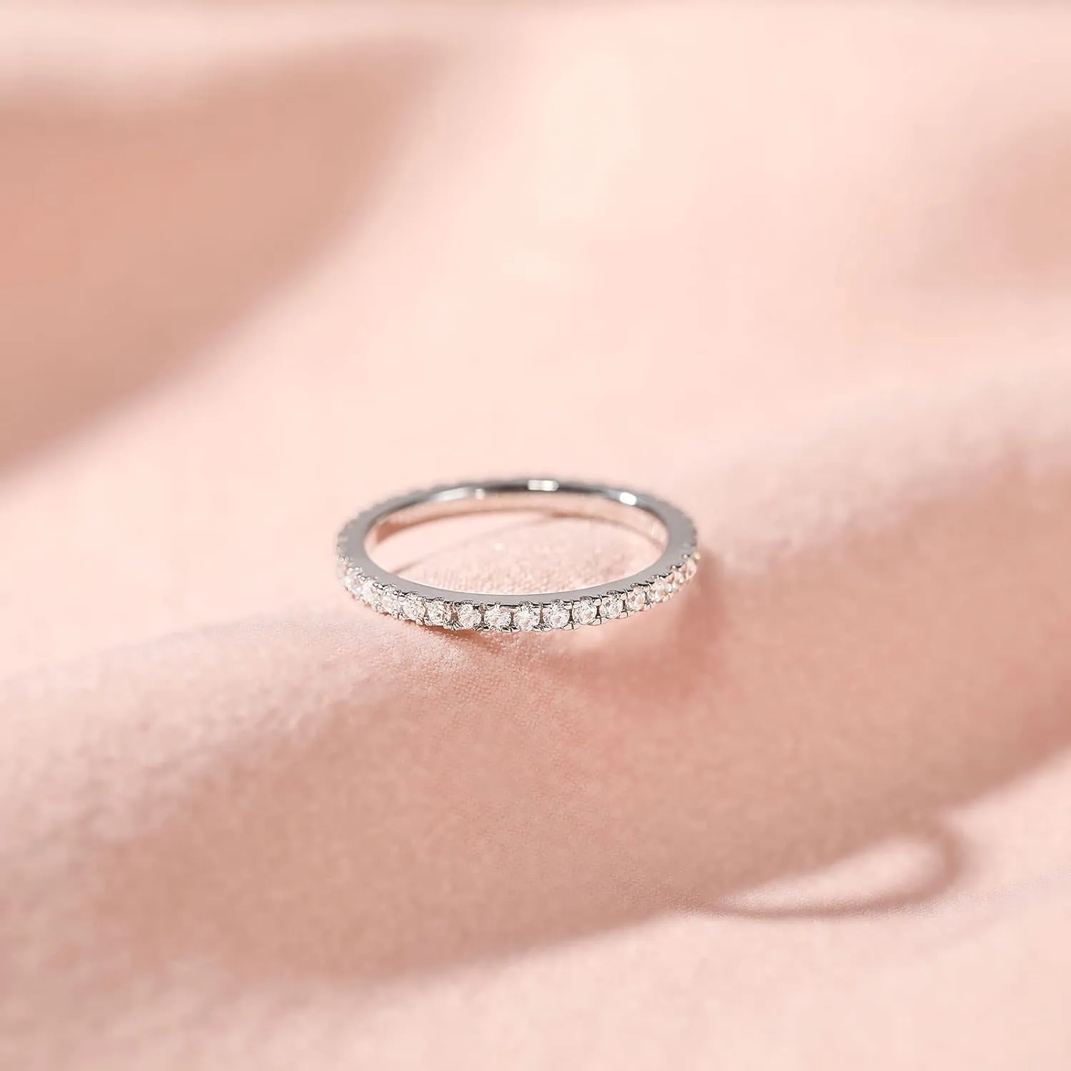 EAMTI 2mm 925 Sterling Silver Wedding Band Cubic Zirconia Half Eternity Stackable Engagement Ring Size 3-13