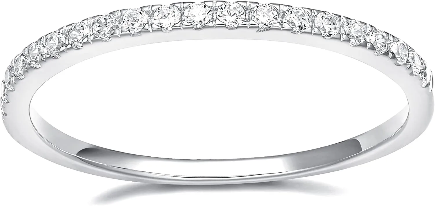 EAMTI 2mm 925 Sterling Silver Wedding Band Cubic Zirconia Half Eternity Stackable Engagement Ring Size 3-13