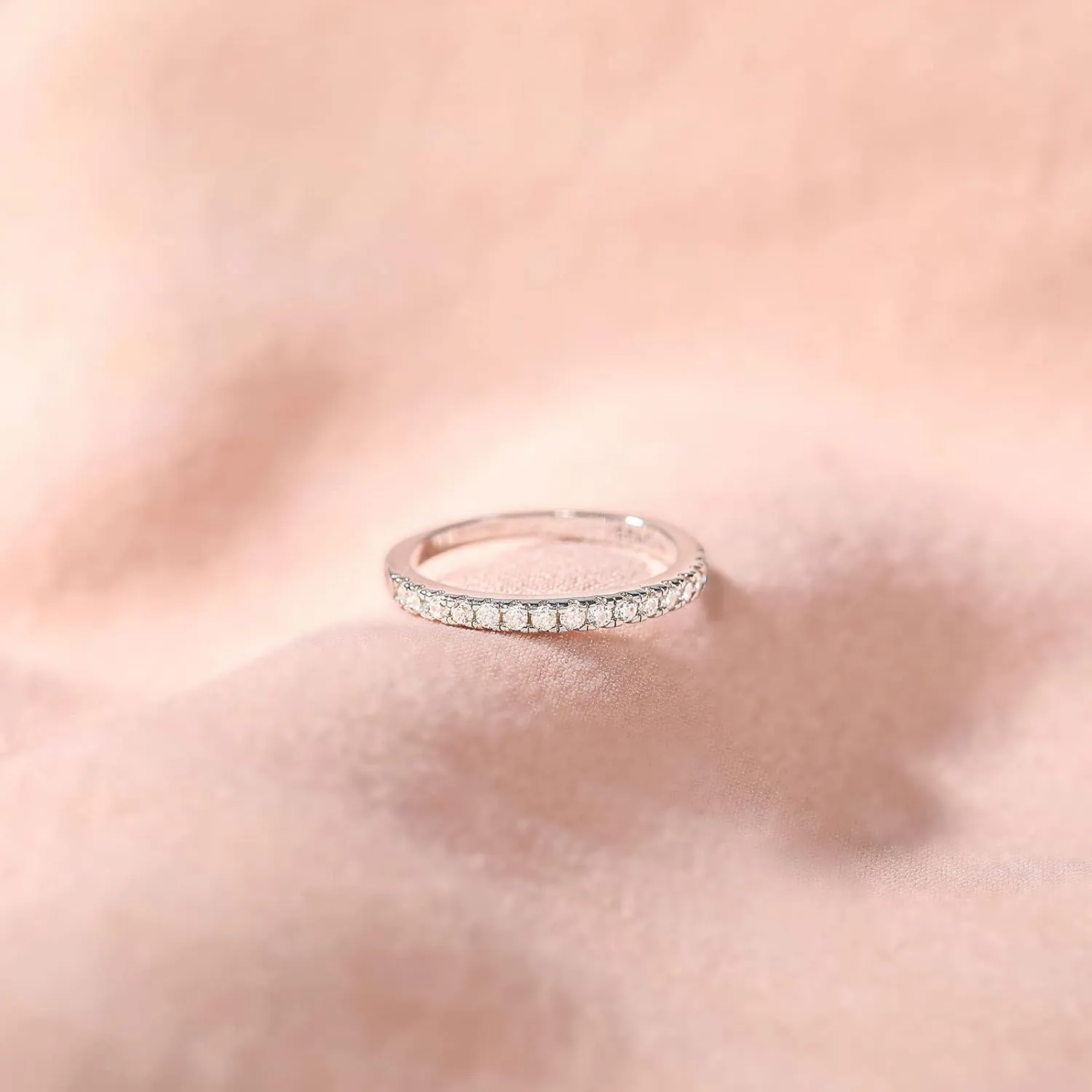 EAMTI 2mm 925 Sterling Silver Wedding Band Cubic Zirconia Half Eternity Stackable Engagement Ring Size 3-13