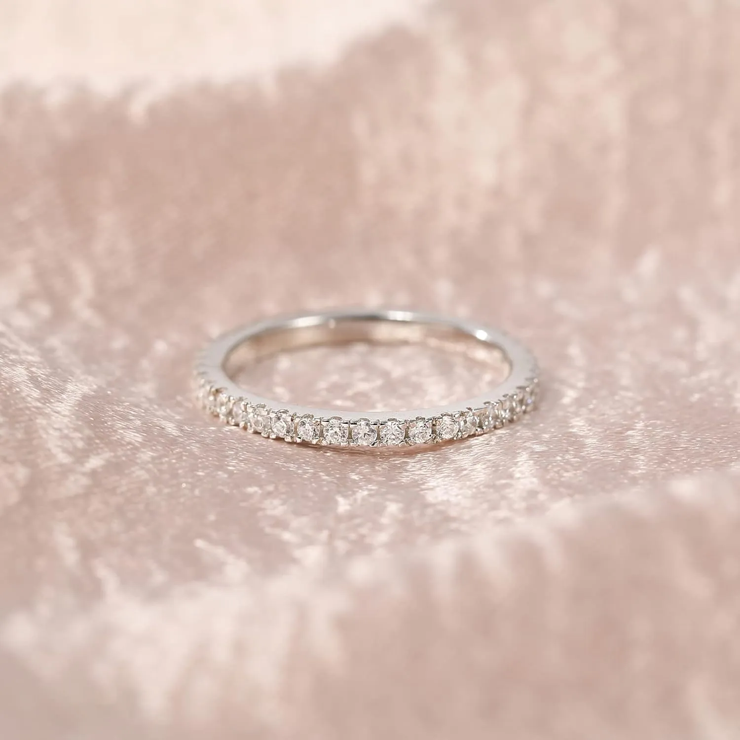 EAMTI 2mm 925 Sterling Silver Wedding Band Cubic Zirconia Half Eternity Stackable Engagement Ring Size 3-13
