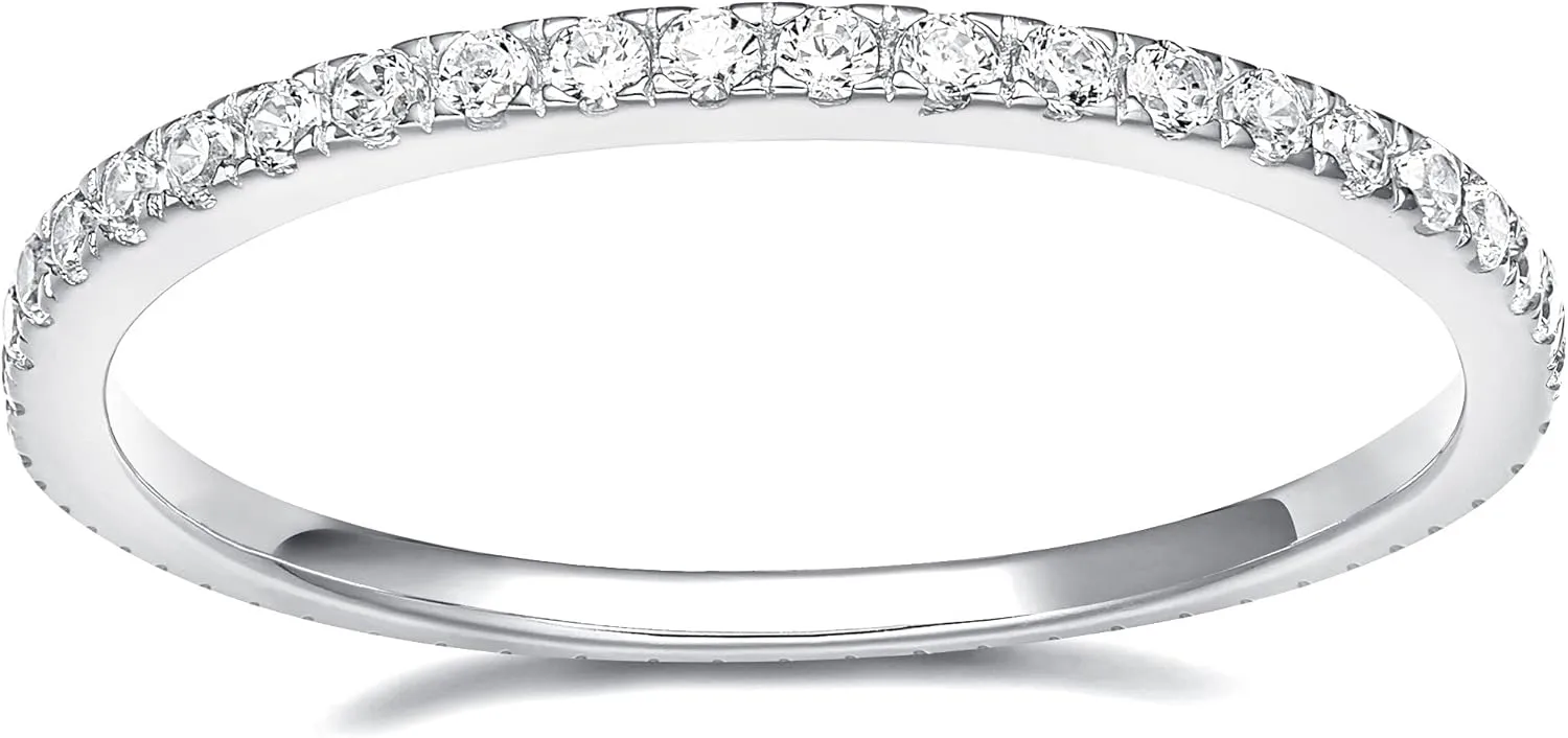 EAMTI 2mm 925 Sterling Silver Wedding Band Cubic Zirconia Half Eternity Stackable Engagement Ring Size 3-13