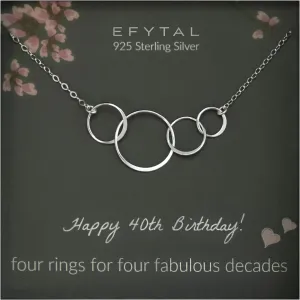 EFYTAL Happy 40th Birthday Gifts for Women, Sterling Silver Four Circle Necklace, Meaningful 40 Year Old Birthday Gift Ideas for Woman, Female, Wife, Girlfriend, or Sister, 1985