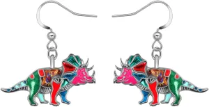 Enamel Dinosaur Earrings Dangle Zinc Alloy Fashion Jewelry Triceratops Earrings Gifts for Women Dinosaur Party Favors
