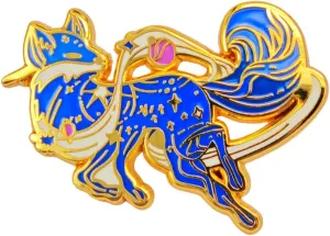Enamel Pin,Blue and White Cartoon Fox With Stars Lapel Pin,Mystery Space Fox Badge,Gift For Animal Lovers Space Enthusiast Teens Friend,Unique Fashion Brooch,Daily Wear Accessory,DIY Decor
