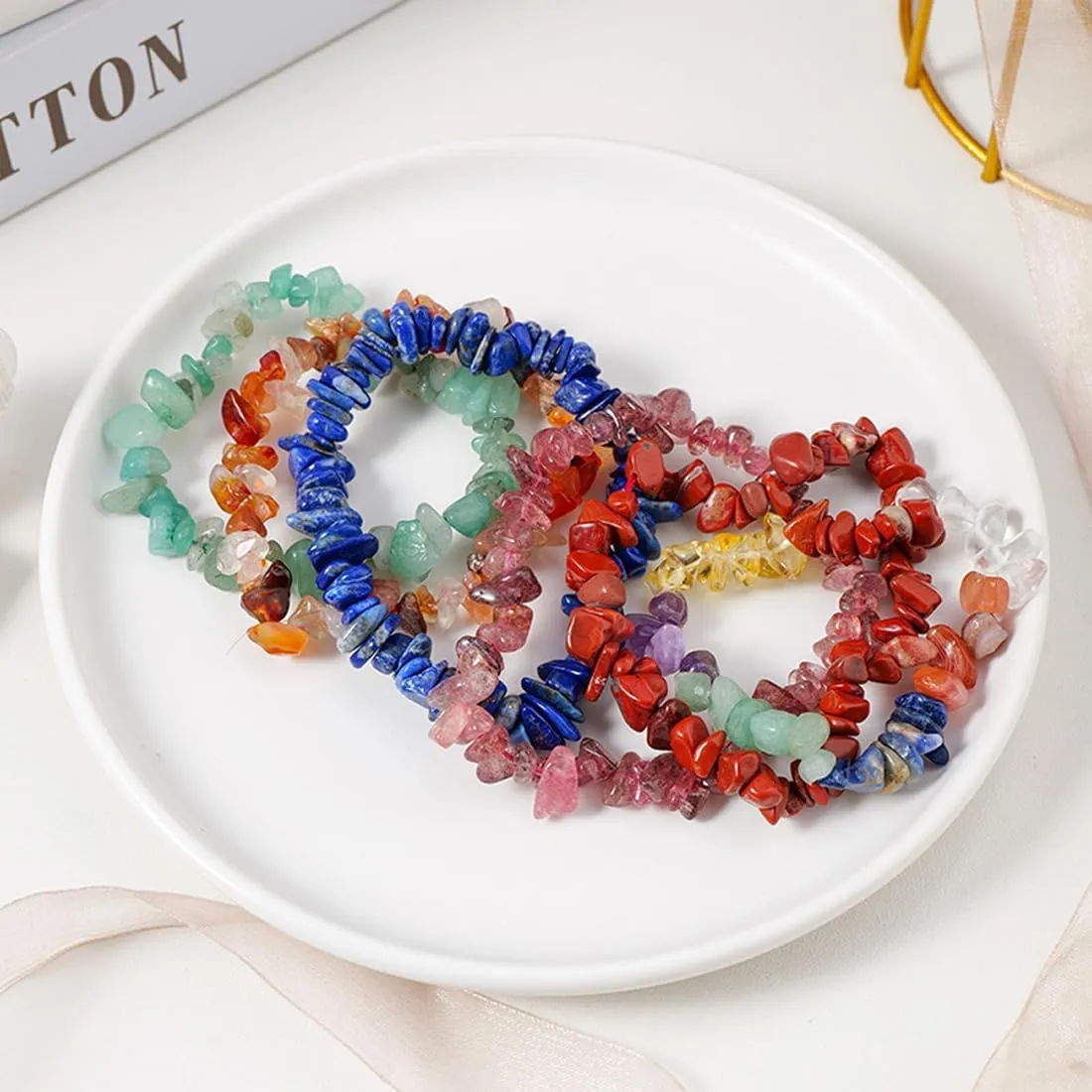 Erliway Crystals Stretch Bracelet Irregular Beads Stretch Bracelet Healing Crystals Chips Bracelet Natural Gemstone Bracelets for Women Jewelry Reiki Meditation