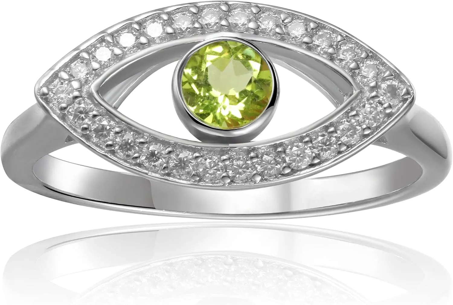 Evil Eye Ring in Sterling Silver with Moissanite Accents Open Evil Eye Ring Spiritual Evil Eye Gifts for Women Trendy Jewelry in Size 5 6 7 8