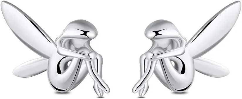 Fairy Stud Earrings for Women by Ginger Lyne | Sterling Silver Winged Angel Whimsical Fairies Fashion Jewelry Birthday Gift For Mom Best Friend