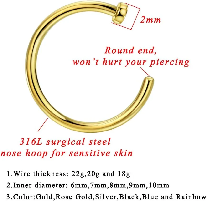 FANSING 316l Surgical Steel Half Hoop Nose Rings