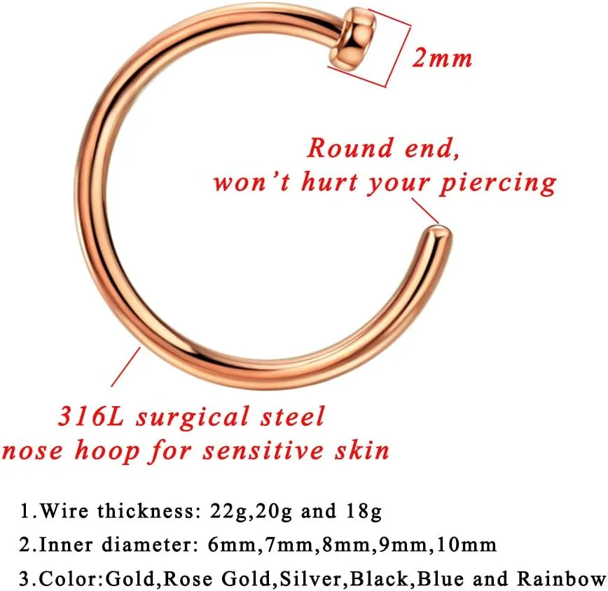 FANSING 316l Surgical Steel Half Hoop Nose Rings