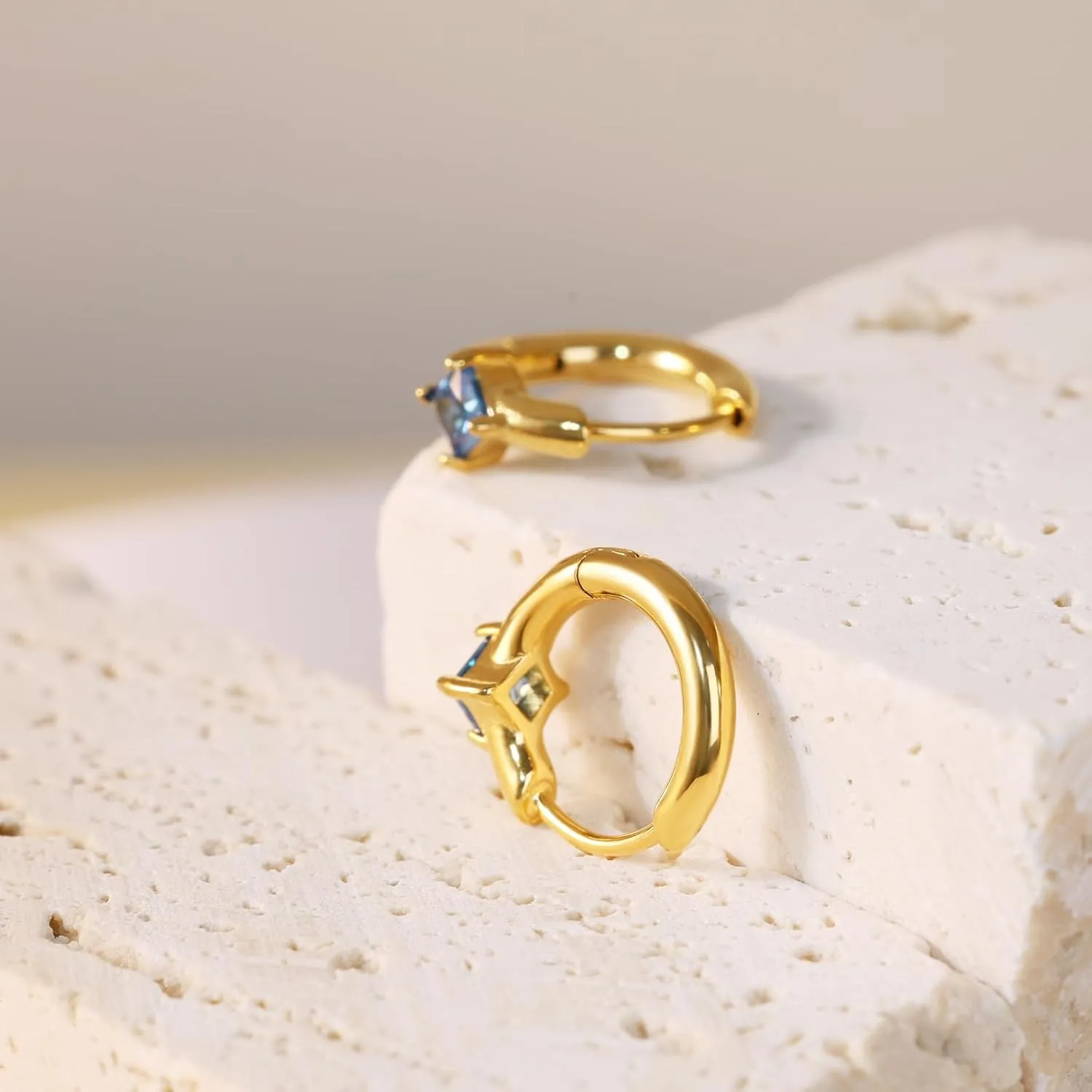 FANSING Birthstone Hoop Earrings for Women Lightweight 316L Surgical Steel Huggie Earrings