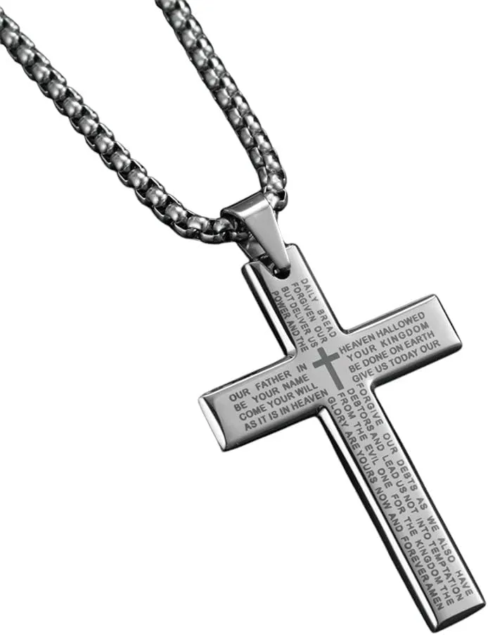 Fashion Bible Jesus Cross Pendant Necklace Hip Hop Men Stainless Steel Pendant Necklace For Women Retro Religious Prayer Jewelry