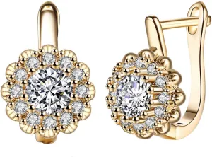 Fashion Small CZ Diamond Hoop Earrings For Women 14K Gold Flower Cubic Zirconia Leverback Studs Hypoallergenic