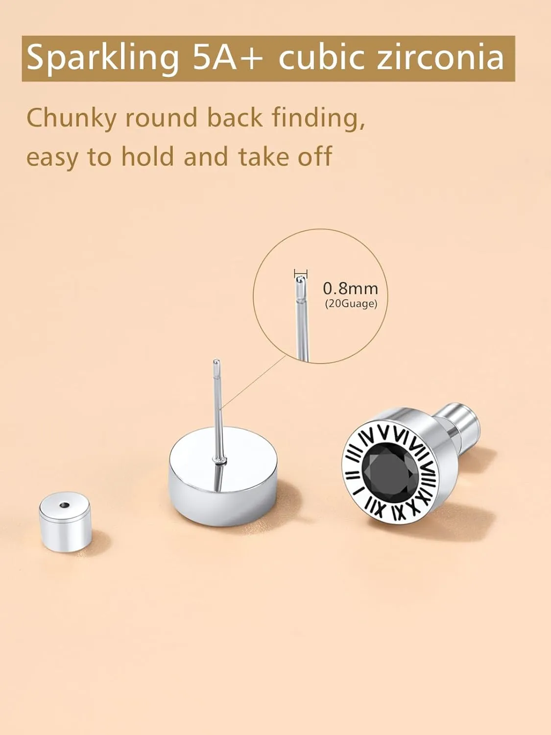 Findchic Stainless Steel Roman Numerals Round Studs Earrings for Men Women with 12 Birthstone Gold/Silver Color Chunky Round Screw Back Finding, with Gift Box
