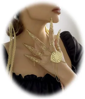 Finger Nails Tip Claw Bracelet Gothic Vintage Witch Finger Hollow Rings Bracelet Costume Belly Dance Hand Chain Indian Bracelet for Halloween Masquerade Cosplay Costume Jewelry