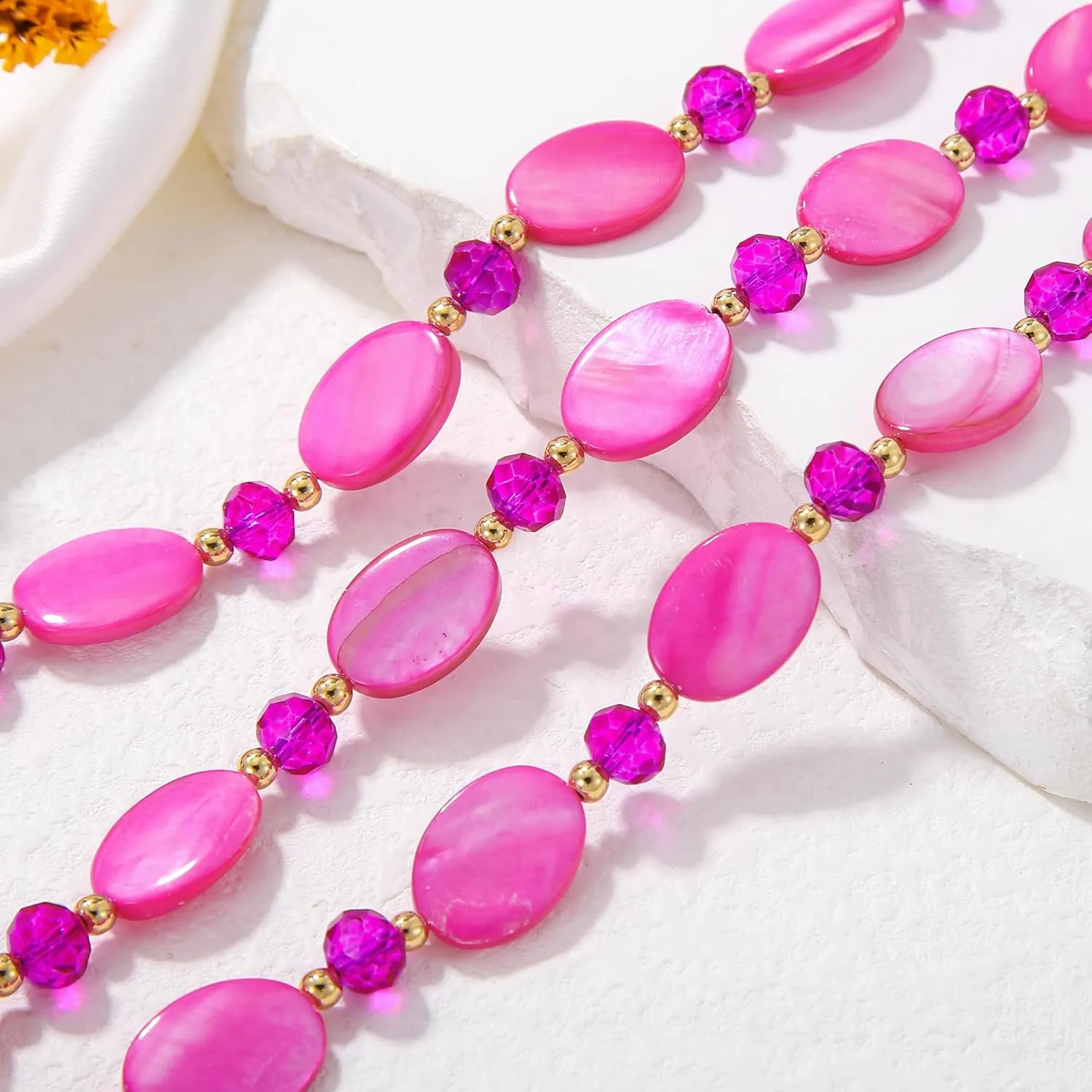 Firstmeet 3 Layered Beaded Necklace Set with Earrings Oval Shell Beads Jewelry Gift for Women