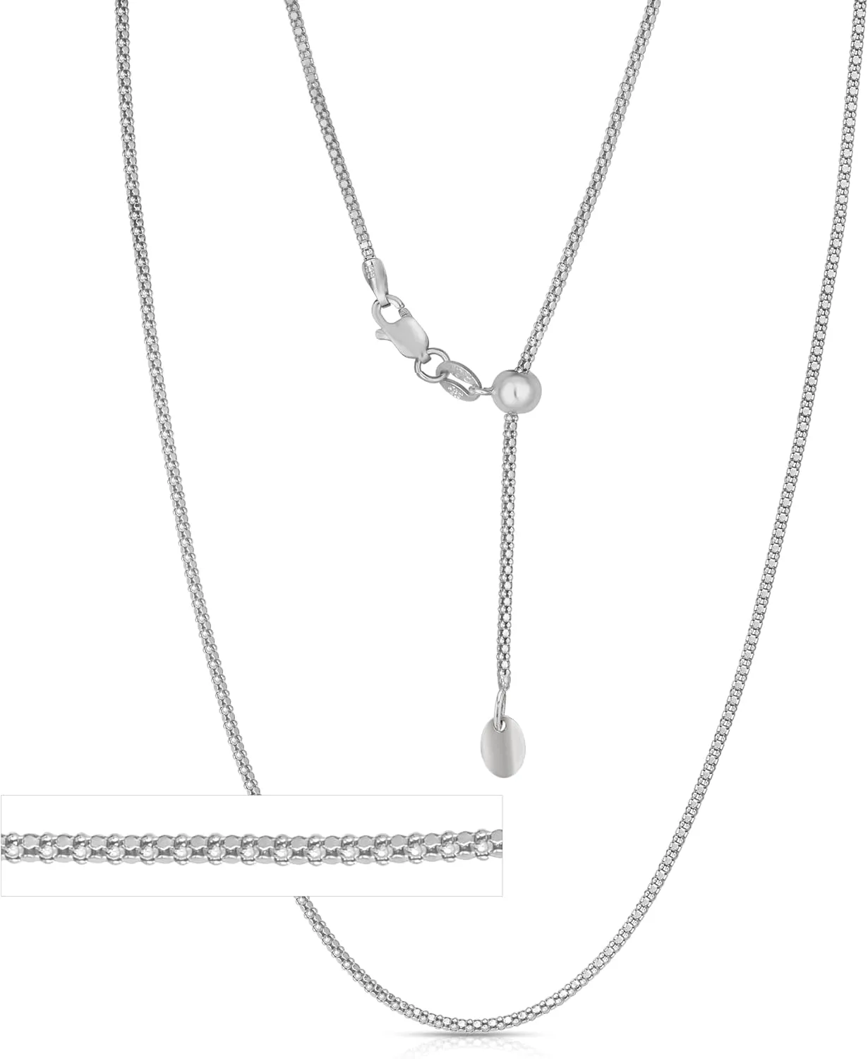 Floreo 14k Yellow Gold or White Gold or Rose Gold 1.5mm Adjustable Round Popcorn Chain with Heart Charm Necklace, 22 Inch