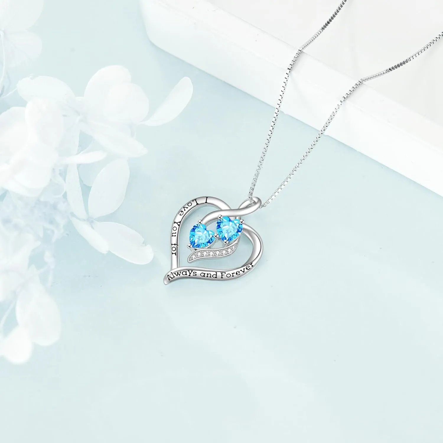 Forever Love Heart Birthstone Necklaces for Women 925 Sterling Silver Women Pendant Necklace, Mothers Day Birthday Anniversary Jewelry Gift for Woman Mother Mom Wife Her