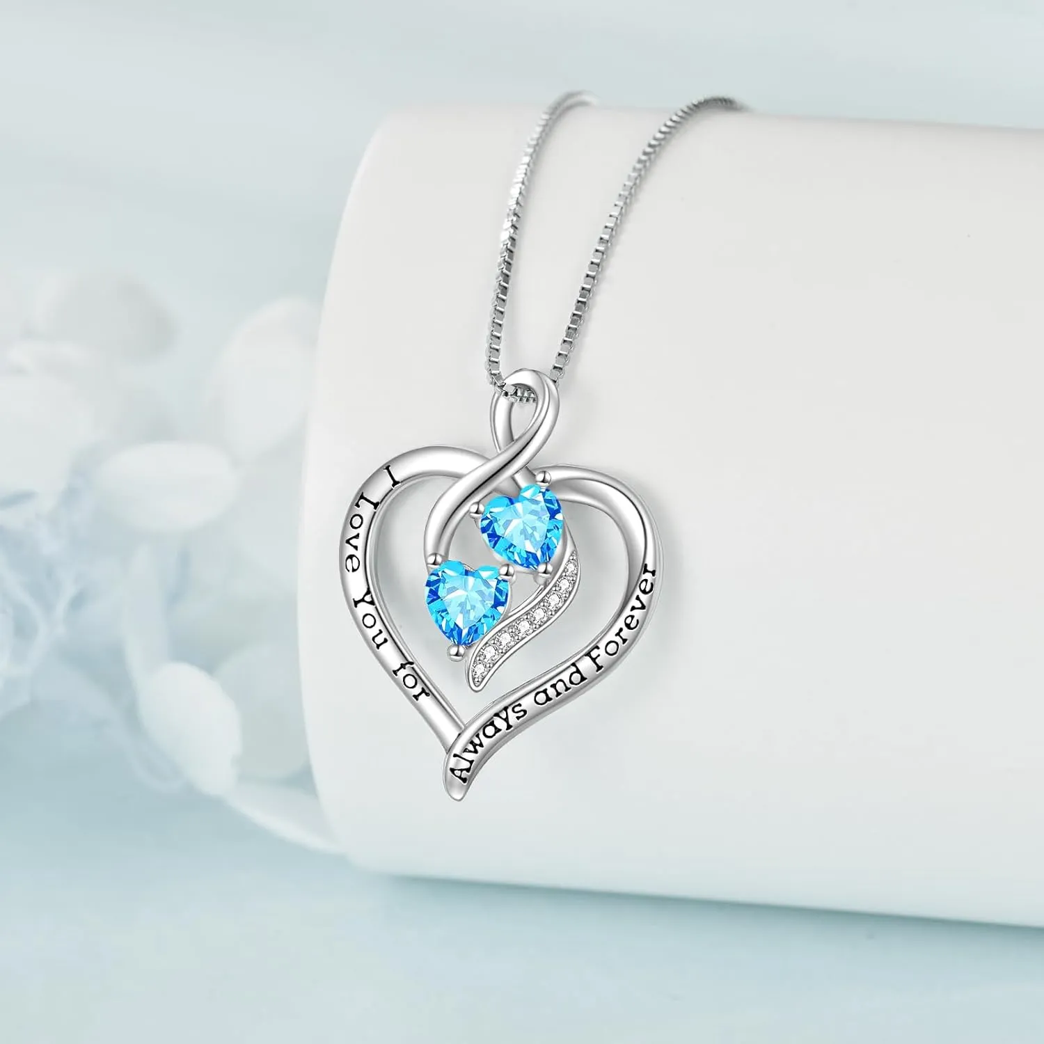 Forever Love Heart Birthstone Necklaces for Women 925 Sterling Silver Women Pendant Necklace, Mothers Day Birthday Anniversary Jewelry Gift for Woman Mother Mom Wife Her