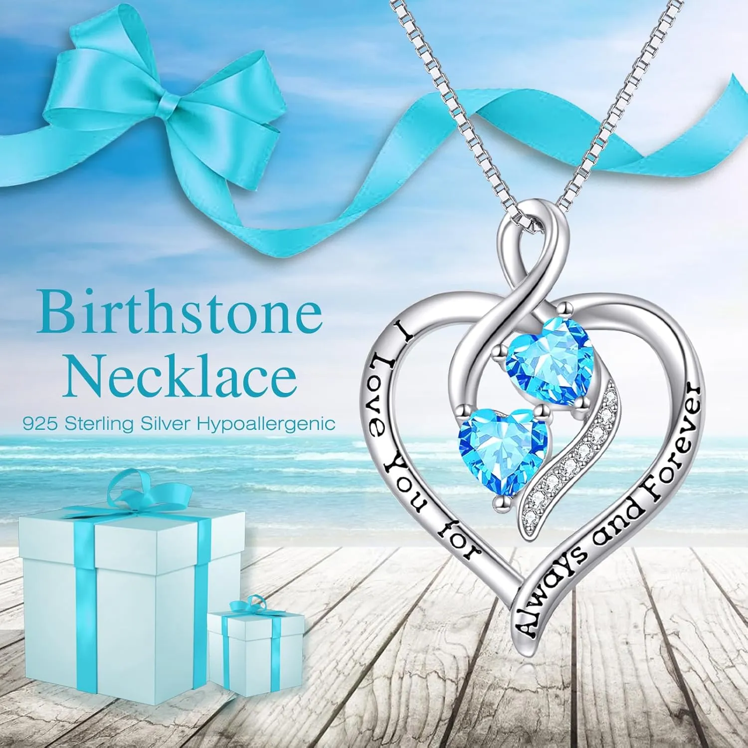Forever Love Heart Birthstone Necklaces for Women 925 Sterling Silver Women Pendant Necklace, Mothers Day Birthday Anniversary Jewelry Gift for Woman Mother Mom Wife Her