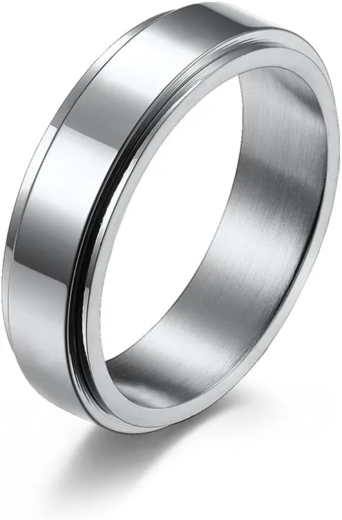 Free Engraved Couple Ring 8MM&6MM Stainless Steel Spinner Fidget Ring Spinning Wedding Band Promise Engagement Ring,Anxiety Stress Relief Gift, for Boyfirend Girlfriend