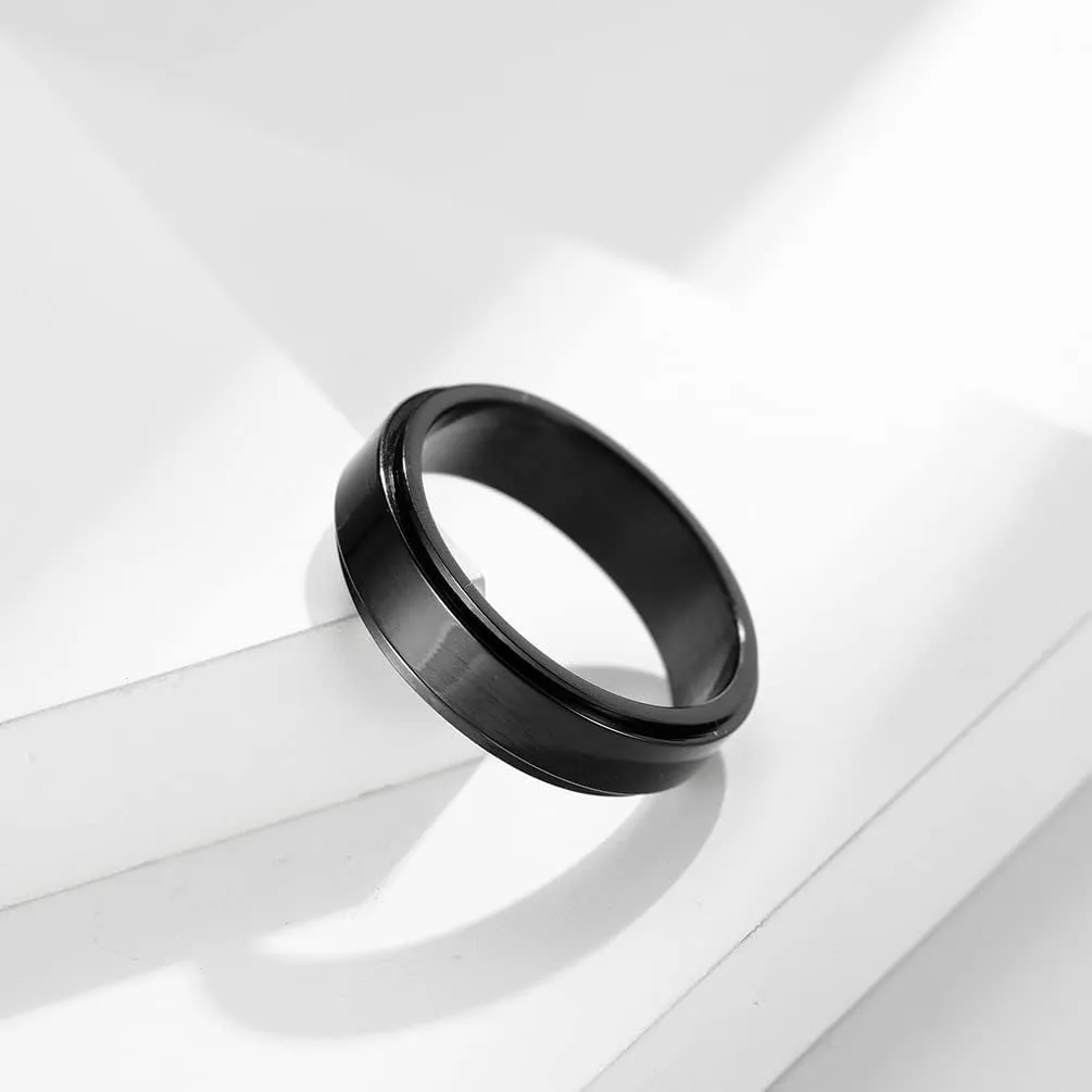 Free Engraved Couple Ring 8MM&6MM Stainless Steel Spinner Fidget Ring Spinning Wedding Band Promise Engagement Ring,Anxiety Stress Relief Gift, for Boyfirend Girlfriend