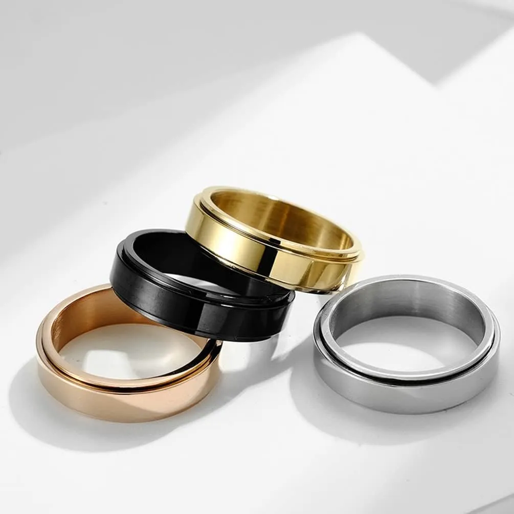 Free Engraved Couple Ring 8MM&6MM Stainless Steel Spinner Fidget Ring Spinning Wedding Band Promise Engagement Ring,Anxiety Stress Relief Gift, for Boyfirend Girlfriend