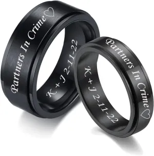 Free Engraved Couple Ring 8MM&6MM Stainless Steel Spinner Fidget Ring Spinning Wedding Band Promise Engagement Ring,Anxiety Stress Relief Gift, for Boyfirend Girlfriend