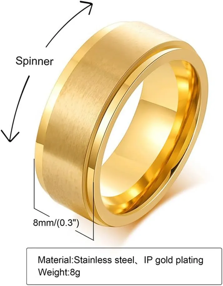 Free Engraved Couple Ring 8MM&6MM Stainless Steel Spinner Fidget Ring Spinning Wedding Band Promise Engagement Ring,Anxiety Stress Relief Gift, for Boyfirend Girlfriend