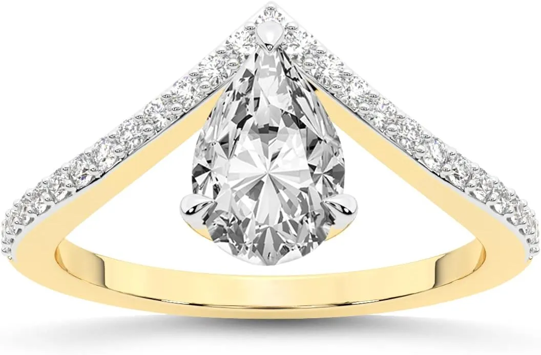 FRIENDLY DIAMONDS Lab Grown Diamond Ring For Women IGI Certified | 1-5 Carat Zelda Classic Chevron Diamond Ring | 14K Or 18K White, Yellow Or Rose Gold | FG-VS Quality